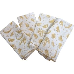 Set of 4  18" Lemon Citrus Linen Napkins Yellow White Fruit Print Farmhouse